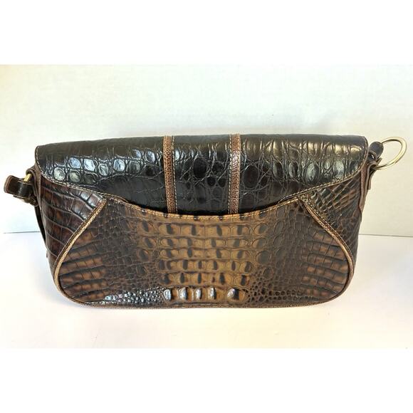 Brahmin Croc-Embossed Leather Large Buckle Flap Shoulder Bag Brown - Picture 8 of 16